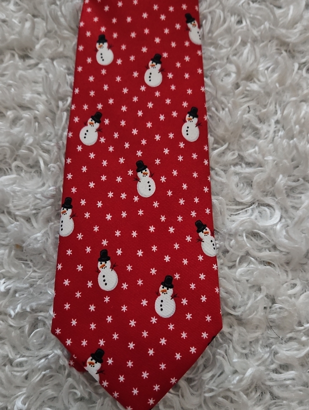 Christmas Holiday Festive Snowman Snowflakes Neck tie St. Nicholas Square Red